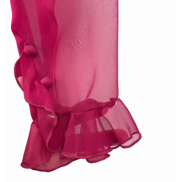 VINTAGE MISS ELLIETTE MAGENTA WINE SHEER LONG SLEEVE RUFFLE DRESS MCM FORMAL - 1 - Picture 4 of 9